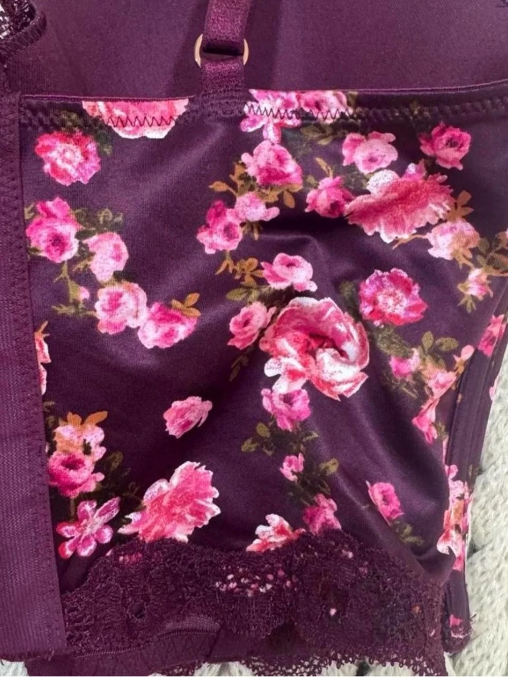 NWT Victoria’s Secret Dream Angels Burgundy Floral Lace Up Corset Bra Top Sz 32C - Picture 7 of 8